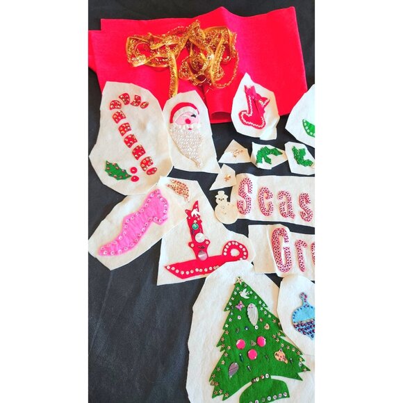Vintage Christmas Appliqué Decorations Tree Skirt Festive Cutouts Embellishments - Picture 2 of 15